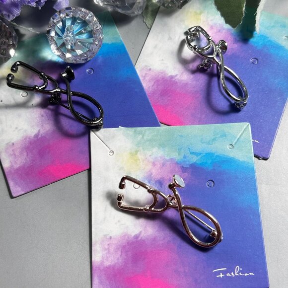 Stethoscope Lapel Pin Smiling Medical Instrument Brooch Badge Enamel Jewelry Pin - Picture 5 of 7